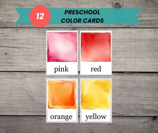 12 color cards - educational printable flash cards