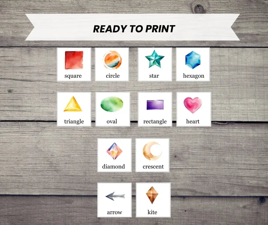 12 rainbow shapes - educational printable flash cards